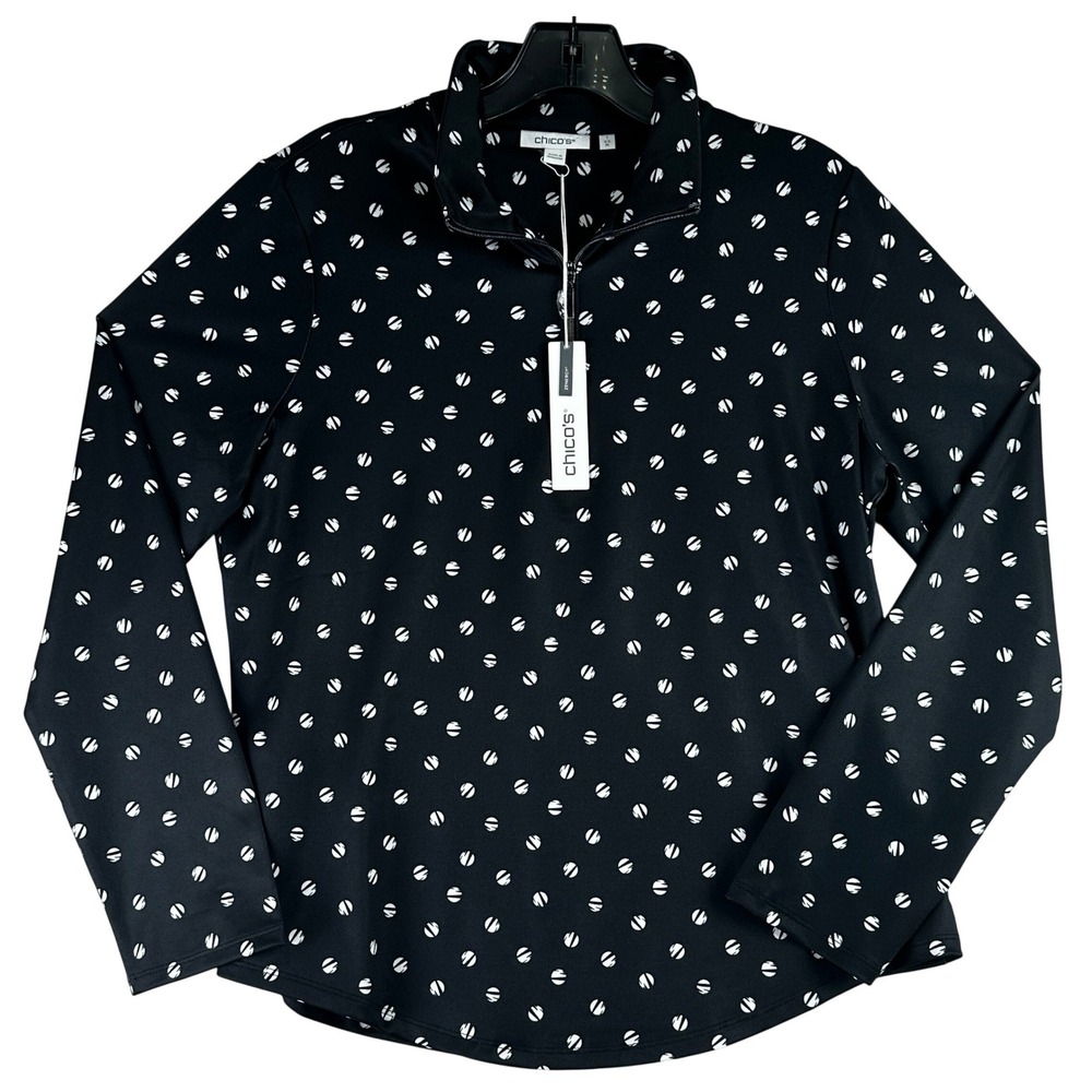 Chico's Zenergy Half Zip Pullover Women 1 M Black White Dot Athleisure Sporty